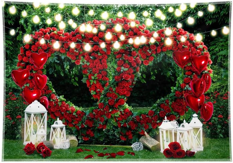 ICUCUEI 7x5ft Црвена Роза Лак Фотографија Позадина Денот На Вљубените Градина Пролет Свадба Украси За Двојка Невестински Туш Партија Материјали