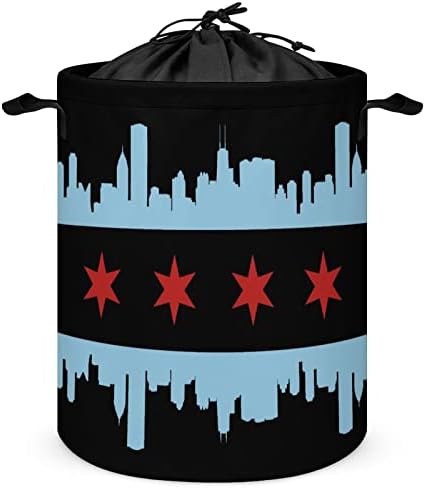 Знаме На Градот Чикаго Тркалезна Торба За Перење Водоотпорна Пречка за Складирање Со Капак И Рачка За Врвки