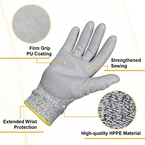 JPP Premium Cut отпорни нараквици, CE Ниво 5 Заштита, PU обложени со исечени докази за ракавици со цврста зафат, дишење и лесна, 3Д удобност