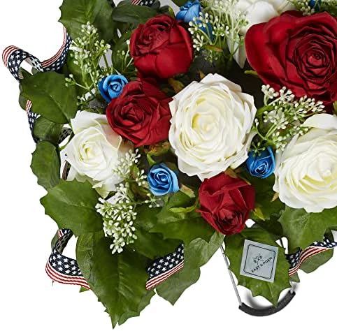 Големи цвеќиња на седлото на главните гробишта - Патриотски САД црвени бели и сини рози - Премиум квалитет