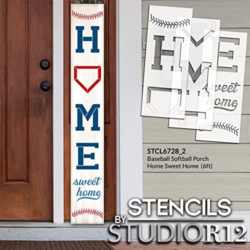 Бејзбол Дома слатка домашна плоча Висока тремот Стенцил од Студиор12 - Изберете Големина - САД направени - боја DIY летен трем