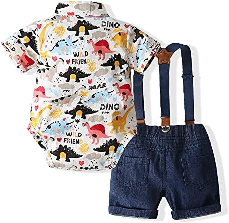 Kimocat бебешки момчиња господин облеки за облека, сет, летна кратка кошула+лак вратоврска+биб панталони комбинезори за облека