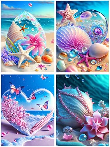 4 пакувања морски плажа дијамантски комплети за сликање за возрасни почетници - DIY Starfish Shell Diamond Art Chain со дијаманти целосна вежба