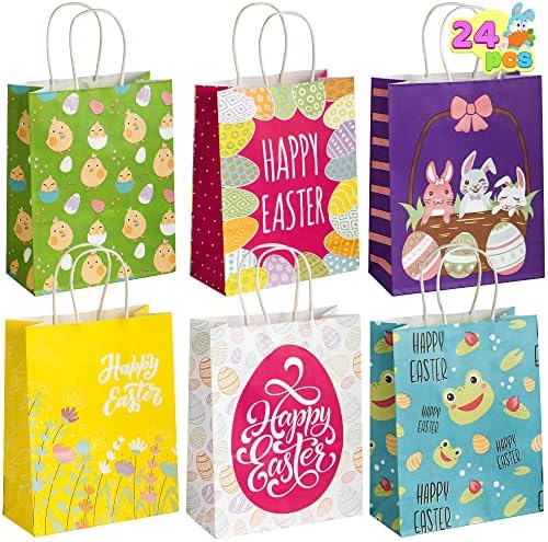 Oyоин 24 парчиња велигденски торби за подароци за зајаче хартиени кеси со рачка за деца Велигденски ловци на јајца, големи забави фаворизираат