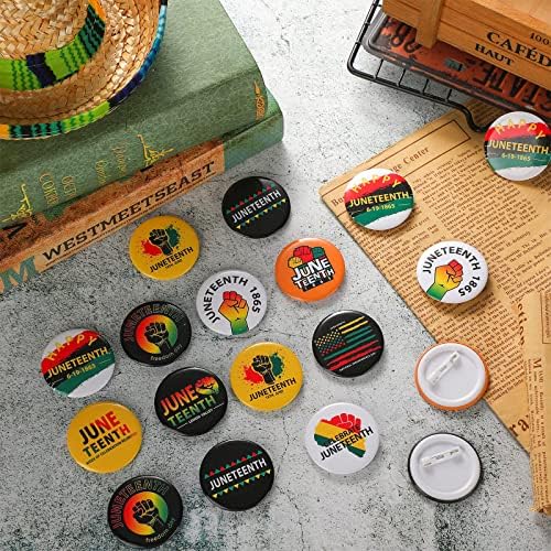 48 парчиња копчиња јуниетенти постави среќни јуниетенти копчиња значки иглички црни животи материи за слобода ден Африка Американски фестивал