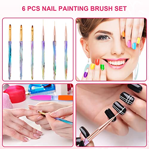 Ancirs 6 Pack Nail Art Liner Brush For DIY салон, чистач за чистење во прав за дизајн на уметност за нокти, пенкала за цртање