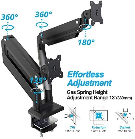 АВЛТ Дуал 13-35 Монитор Држач За Биро за Рака одговара На Два Рамни/Закривени Монитори Висина На Целосно Движење Вртење Ротација