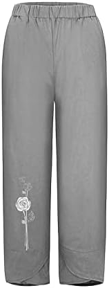 Etkiaенски женски капри панталони директно нозе еластично облечено облечено исечено памучно постелнина со џебови жени работи панталони