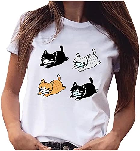LkChoose Womens Plus Sigure врвови со мали мачки маички со кратки ракави маица врвови кратки маички ракави ракав плажа обичен лабав врв