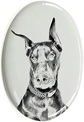 Доберман, Овален Надгробен Споменик Од Керамичка Плочка со Слика На Куче