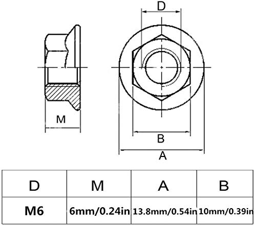 Либерти M6x1mm Тема 304 Не'рѓосувачки челик населена метричка метричка хексагонална заклучување на орев 50 парчиња