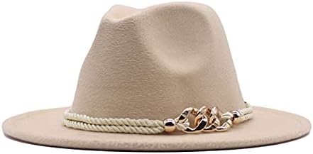 Волна капа Федора Капчиња Панама капа за женски женски преклопување широко со моден појас токам, почувствувајќи го кугларот Федора Флопи