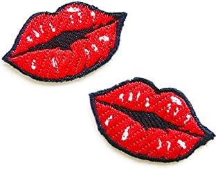Сет од 2 мали. Мини прилично црвени усни кармин секси девојки дама бакнеж симпатична цртана филмови за шиење железо на извезена апликација