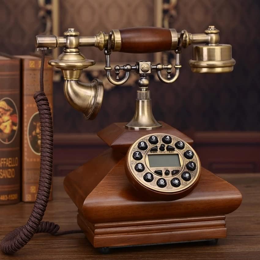 Quul Антички ретро Телефонски цврсто декорација на дрво, копче за копче со лична карта, повик со лична врска