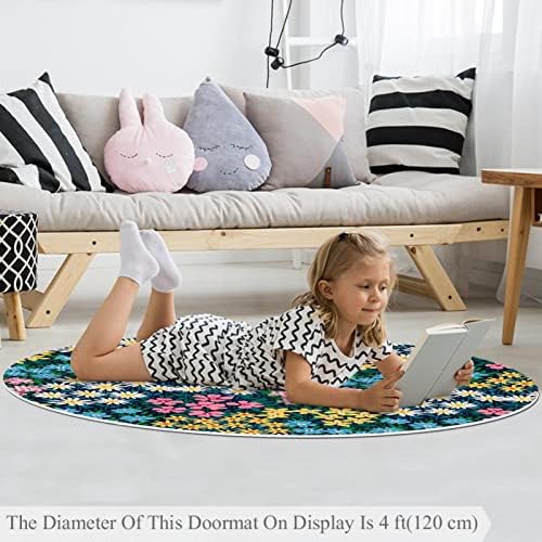 Llnsupply Round Kids Play Area increthance цвеќиња Расадник за килим, мека преклопна дете, игра душек, екстра голем лапнат килим