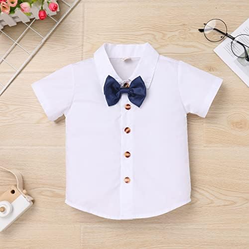 Бебе момче џентлменски суспензии облеки за кратки ракави кошули, комбинезони шорцеви новороденчиња новороденчиња летни свадбени