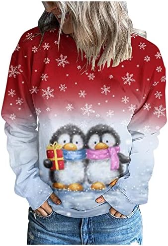 Женски божиќен џемпер џемпер џемпер џемпер о-врат со долги ракави обични пот врвови џемпери
