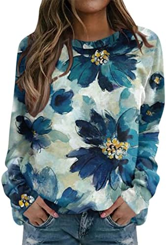 Кошули со долг ракав за жени кои се наоѓаат во обични цвеќиња од цвеќиња од вратот на вратот, кошула во боја на кошула, слатка маичка лабава обичен врв