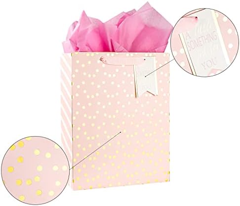 Мајплус 13 Голема Торба За Подароци Со Честитка И Ткивна Хартија За Свадба,Роденден - Дизајн На Розова Златна Фолија