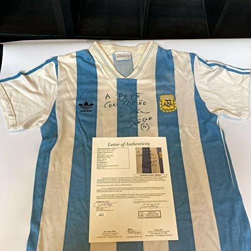Диего Марадона потпиша гроздобер 1970 -ти Аргентина игра модел Jerseyерси ЈСА Коа - Автограмски фудбалски дресови