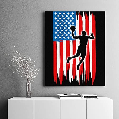 Американско Знаме Кошарка Боја По Броеви Комплети ПЛАТНО САМОСТОЈНО Акрилно Масло Сликарство За Декор На Домашен Ѕид 12х16 Инчи