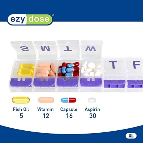 Ези доза неделна кутија за пилули, организатор на витамин и медицина, лесни големи прегради за копчиња за притискање, боите може да се разликуваат