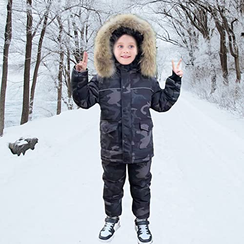 Детска 2-парчиња Snowsuit inter inter puffer јакна и снежни панталони Ultralight Skisuit Постави камуфлажа, 110/3-4 години