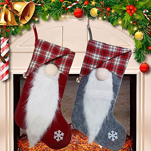 Amamdhga 2 пакет Персонализирани Божиќни чорапи 11inches Кабел со голема големина плетени порибување подароци и украси за семејни празници Божиќна