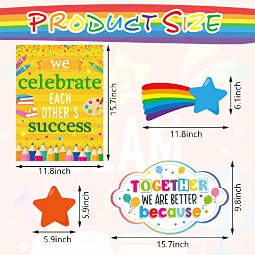 14 парчиња раст на размислување за училници Банер Инспиративен билтен за позитивни мотивациони едукативни постери Шарени конфети во училница,