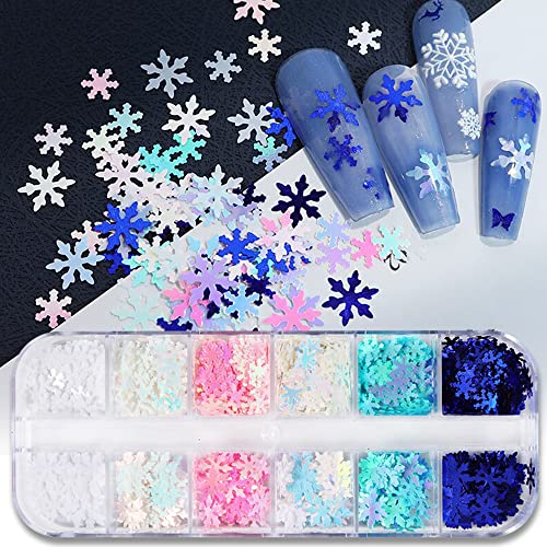 Снегулки за нокти сјајни секвенци 3Д холографски Божиќни нокти уметнички снегулки бело розови сини снежни врнежи зимски резерви за