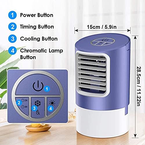 WACZJ Преносен ладилник за воздух 7 бои LED светлина и 8 ч тајмер 3 Брзи на ветер Брзи енергетски ефикасен супер тивок за канцелариски дом во домот