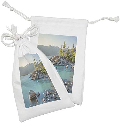 Амбесон езерска ткаенина торбичка сет од 2, пастирско пролетно време на пролетно време во провинциската село езеро плажа плитка вода тема, мала торба за влечење за ?