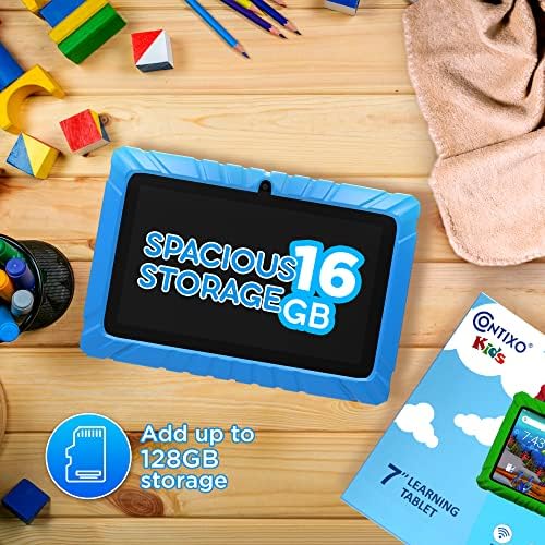 Contixo 7 инчи деца за учење таблети - 16 GB складирање, Bluetooth, Android, Dual камери, Родителска контрола, Детска слушалка за Bluetooth