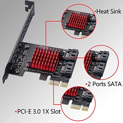 Pcie 1x SATA картичка 2 порти, со 2 SATA кабли, 6 Gbit/S PCIe SATA Expansion Card, PCIe to SATA контролер, PCI-E 3.0 Gen3 JMicron + JMB582