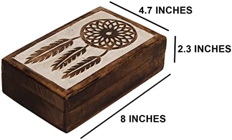 Etroves 8 инчи врежана дрвена кутија за чување со капак - складирање на дрво Мала меморија за подароци Рачно изработена кутија врежана сонувачка сонува