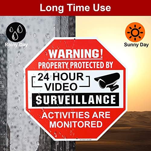 Метерио Видео Надзор Знак 2 Пакет, Алуминиум Без Прекршување Метал Рефлектирачки Предупредувачки Знак, Ув Заштитени И Водоотпорен,