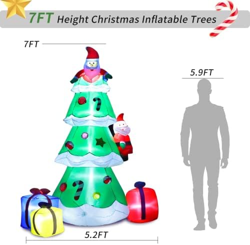 Firste 7 ft Божиќни надувувања Дрво украси на отворено, LED осветлете ја надувување новогодишно дрво со 3 завиткани кутии за