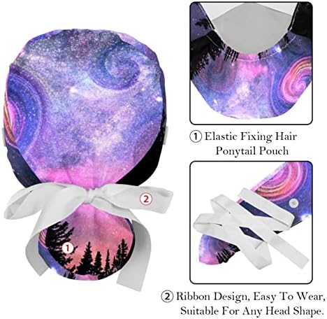 2 парчиња ryвездено небо виолетова галаксиска работна капа со копчиња прилагодливо капаче за чистење со коса на држач за конска