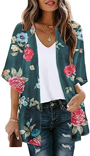 Floralенски цветни врвови 2023 летен обичен ракав за пикав Кимоно кардиган лабава прикриени кошули за блузи за блузи за одмор