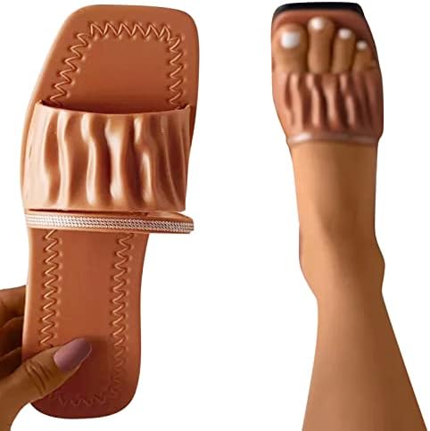 Сјајни сјајни сандали пети преклопени чевли кожа рамни лето летни папучи жени отворени боемски обични модни женски влечки