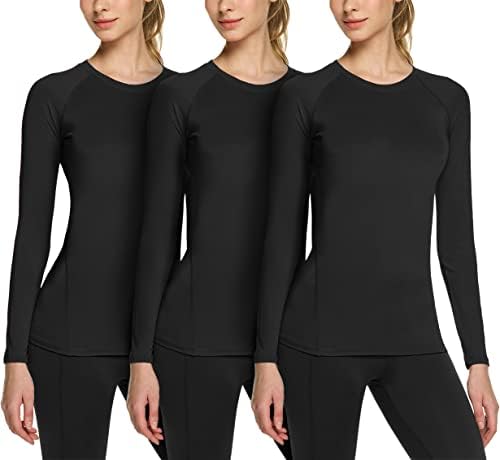 TSLA 1 или 3 пакуваат кошула за компресија за компресија на жени, ладно суво вклопување врвови за вежбање со долг ракав, салата за атлетски