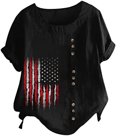 4 -ти јули маички жени Денот на независноста памучна постелнина се врзани за лекови на 3/4 ракав, патриотски блуза пулвер