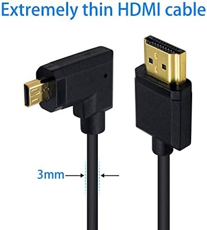 Duttek Micro HDMI до стандарден HDMI кабел, Micro HDMI до HDMI адаптер кабел, екстремно тенки десни агли микро HDMI машки до HDMI машки кабел