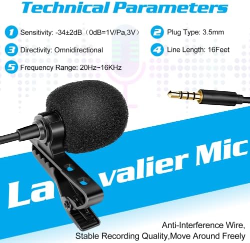 Професионална оценка лавалиер лапел микрофон за чест Play4 компатибилен со iPhone телефон или блогирање на фотоапарати со блогирање