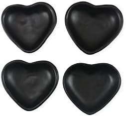 Роро Керамичка Каменина Мал Дијаметар Од 3,5 Инчи Црн Полусјаен Сос | Срца За Влез, Комплет од 4 чинии