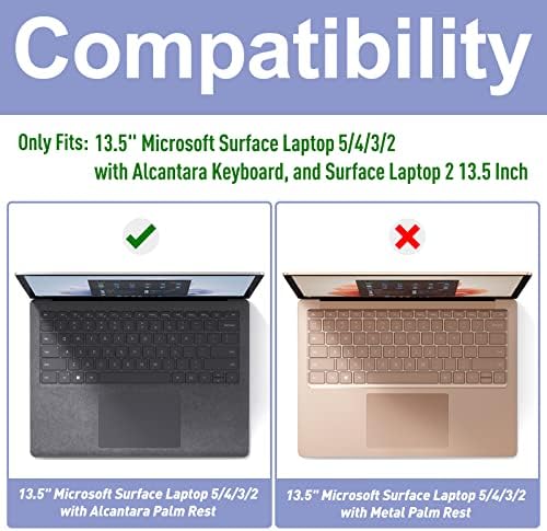 Процер заштитен случај за 13,5 Microsoft Surface Laptop 5/4/3/2 со Alcantara Palm Rest, тенок тенок капакот на тврда школка со преклопни