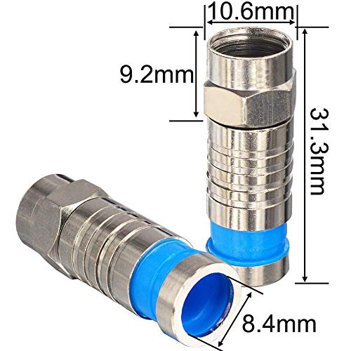 Коаксијален кабел за компресија на OneLinkmore RG6 F Type Fight Antenna Connector Connector Etterproof This Great Connector Blue
