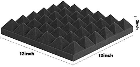 Акустични панели - 12 пакувања сет 12x12x2 инчи црна пирамида акустична пена, огноотпорни звучни изолирани wallидни панели, 25 кг/CBM панели за пена за звук ， звучни панели з