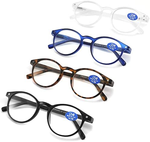 АИКЛИ Очила За Читање Блокирање На Сина Светлина-Пролетни Шарки Тркалезни Очила За Мажи Жени, 4 Пара Измешајте Филтер За Боја Против