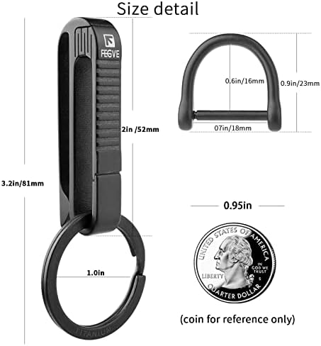 Клип за клучеви за клучеви на јамка Tisur, држач за клучеви со титаниум со одвојлив црн клуч за клучеви за должен појас, ленти, држач за лична